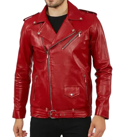 Alexander Red Biker Lapel Style Leather Jacket