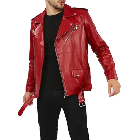 Alexander Red Biker Lapel Style Leather Jackets