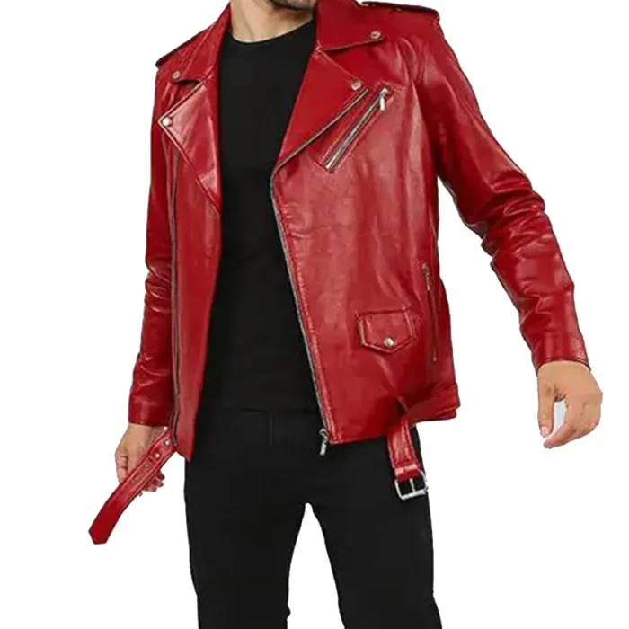 Alexander Red Biker Lapel Style Leather Jackets