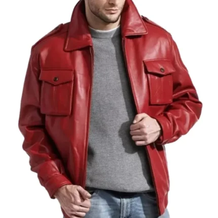 Anthony Motocycle Shirt Collar Biker Red Leather Jacket