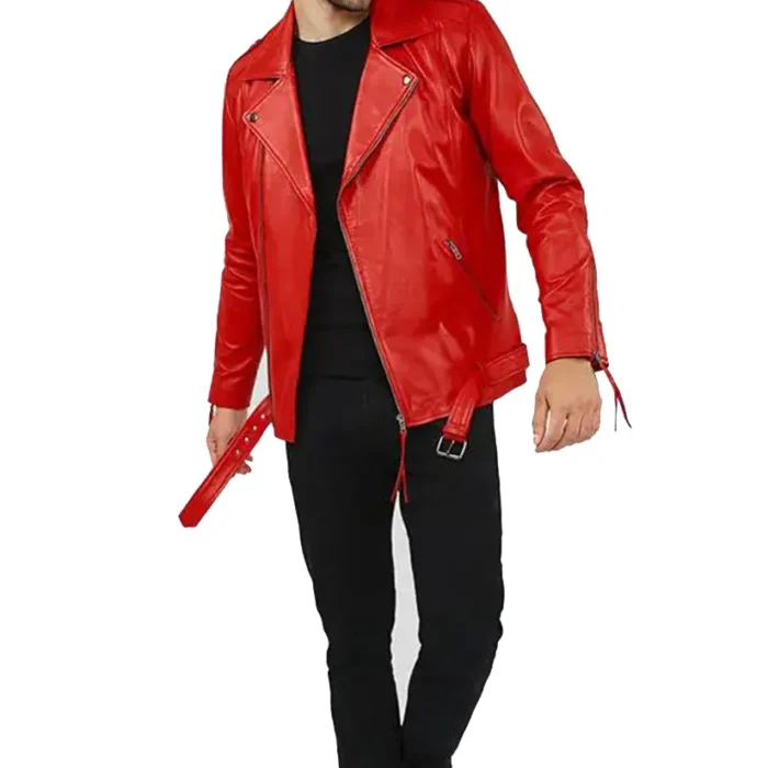 Chris Motorcycle Red Leather Jacket