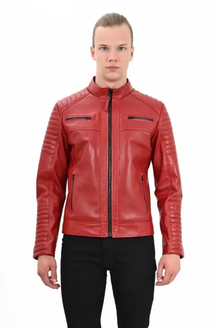 Danny Cafe Racer Quilted Leather Red Jacket