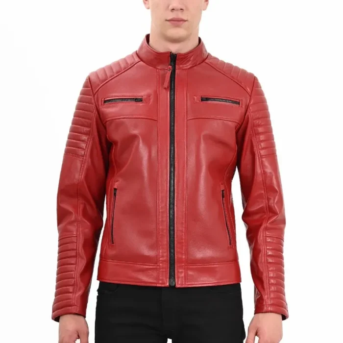 Danny Cafe Racer Quilted Leather Red Jacket