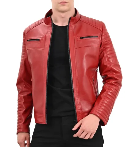 Danny Cafe Racer Quilted Red Leather Jacket