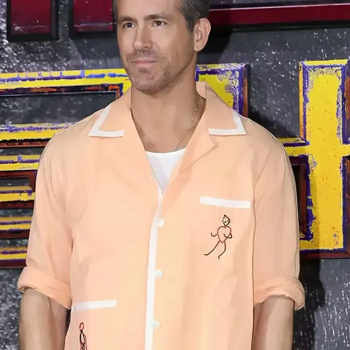 Deadpool And Wolverine Press Conference Ryan Reynolds Peach Shirt