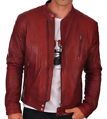 Dominic Red Cafe Racer Leather Jacket