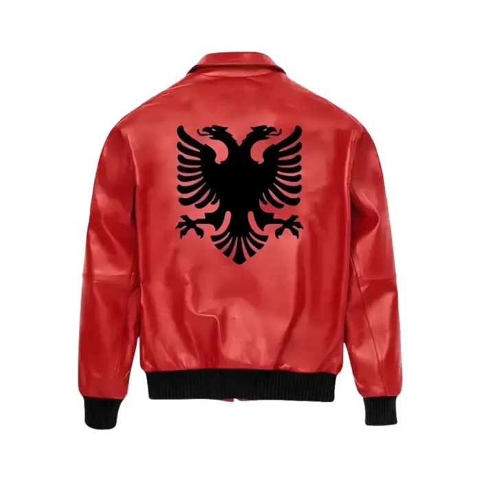 Drakes Albanian Flag Red Leather Jacket For Sale