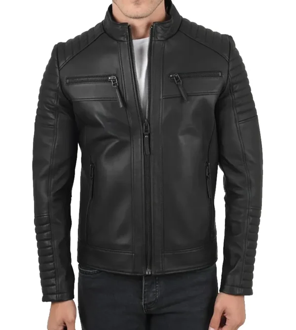 John Cafe Racer Quilted Black Leather Jacket