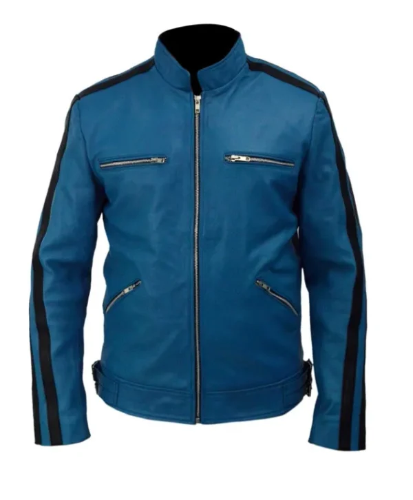 Johnny Blue Cafe Racer Blue Leather Jacket