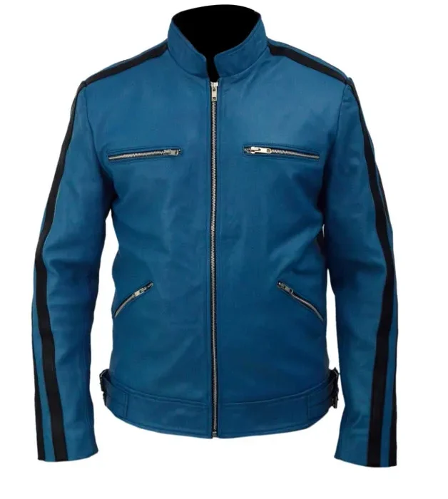 Johnny Blue Cafe Racer Blue Leather Jacket