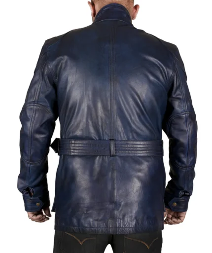 Mathew Blue Bomber Long Real Leather Jackets