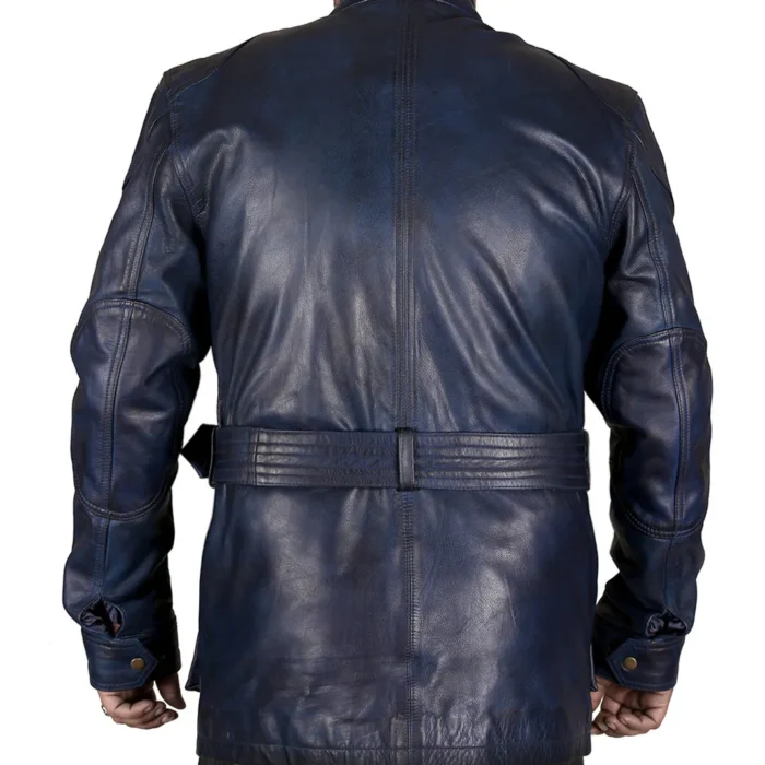 Mathew Blue Bomber Long Real Leather Jackets