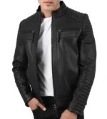 Mens Biker John Cafe Racer Black Quilted Jacket