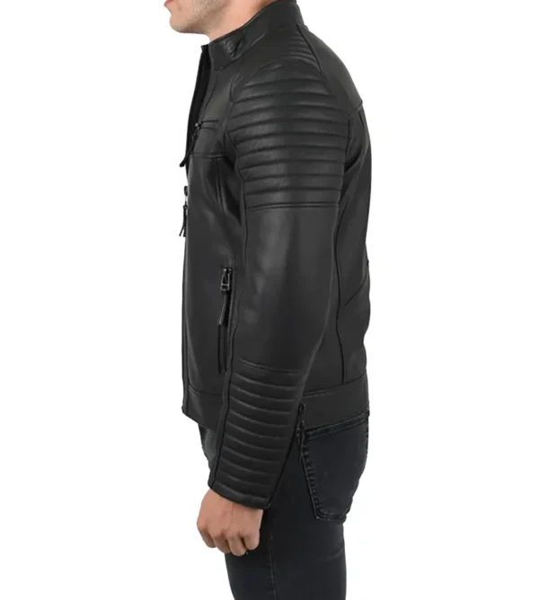 Mens Biker John Cafe Racer Black Quilted Leather Jackets