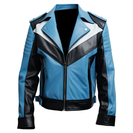 Mens Biker Style Pastel Blue Leather Jacket