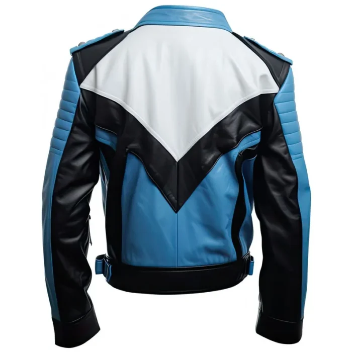 Mens Biker Style Pastel Blue Leather Jackets