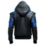 Mens Black And Blue Genuine Hooded Leather Jackets