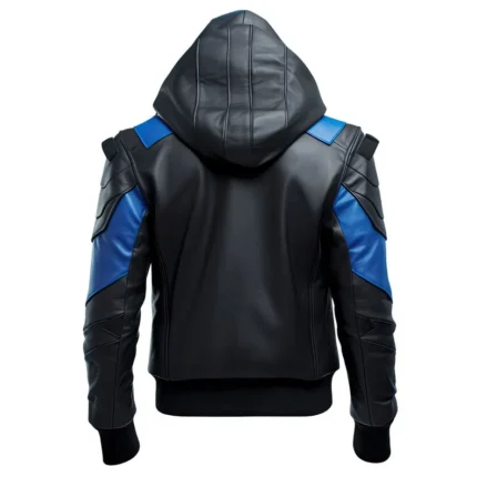 Mens Black And Blue Genuine Hooded Leather Jackets