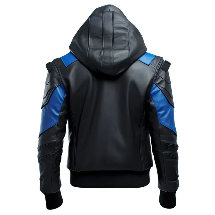 Mens Black And Blue Genuine Hooded Leather Jackets