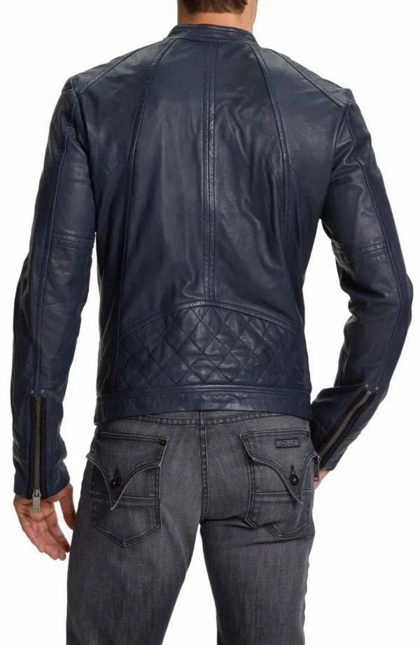 Mens Joseph Fashion Quilted Blue Biker Leather Jacket