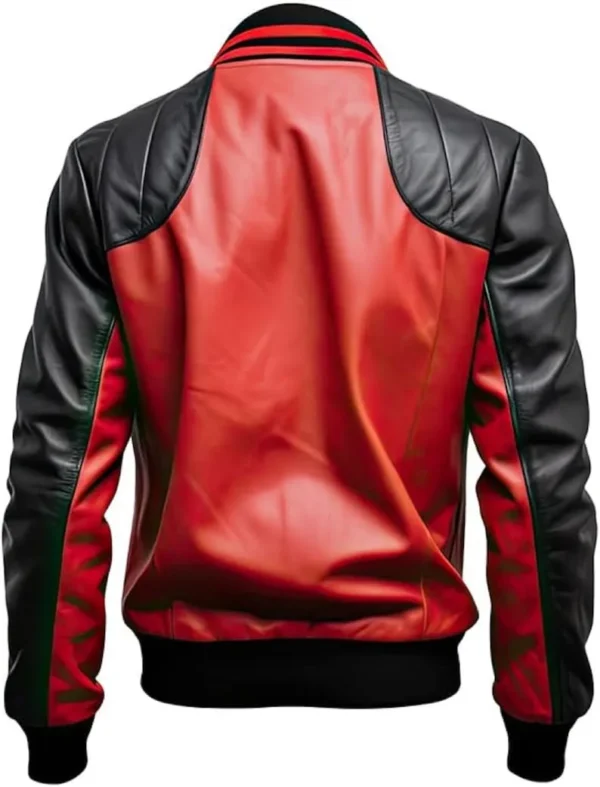 Mens Red and Black Varsity Bomber Leather Jackets