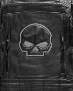 Mens Reflective Skull With Hood Leather Jacket