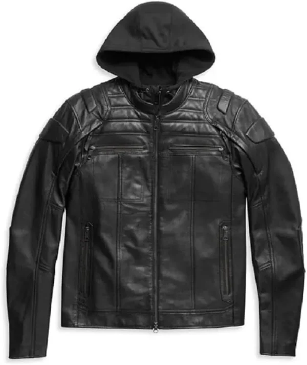 Mens Reflective Skull With Hood Real Leather Jacket