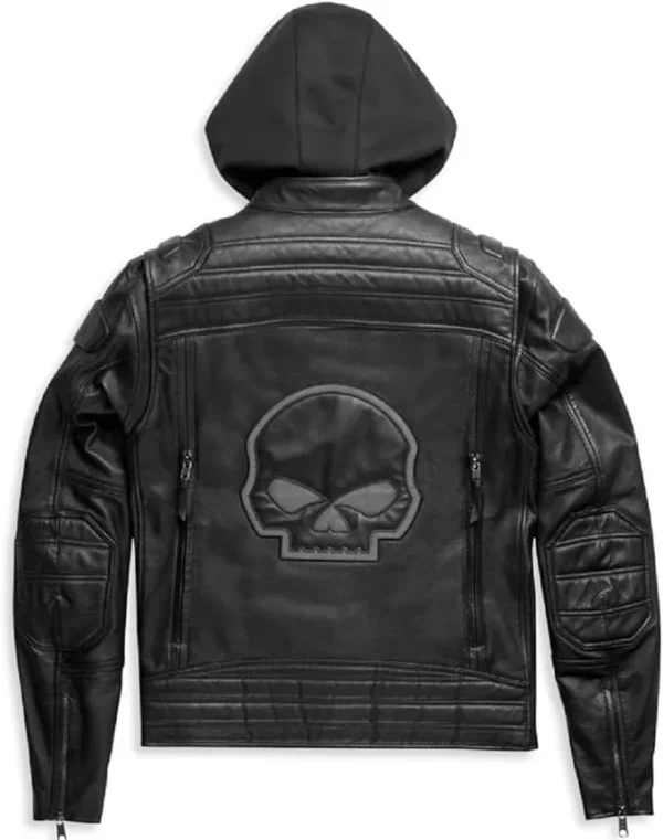 Mens Reflective Skull With Hood Real Leather Jackets