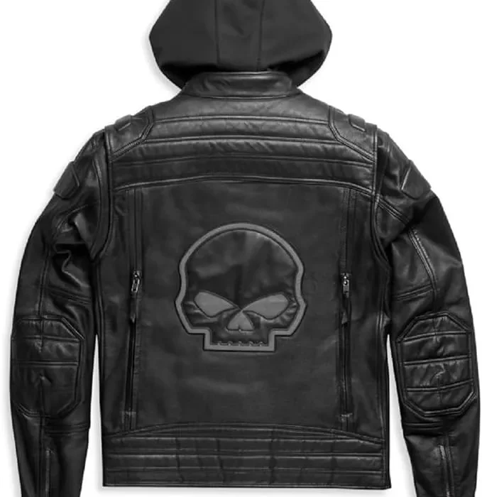 Mens Reflective Skull With Hood Real Leather Jackets