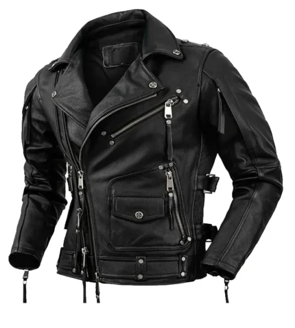 Mens Zipper Motorcycle Biker Leather Jacket