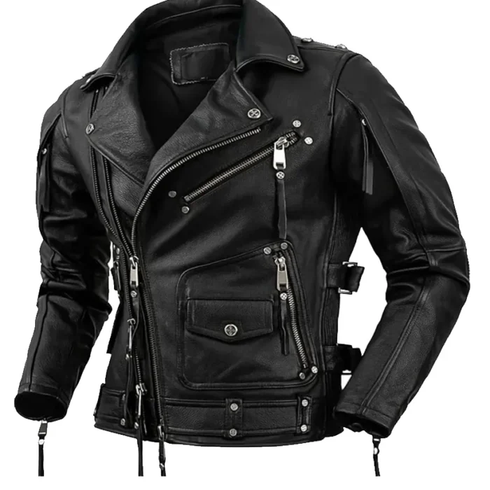 Mens Zipper Motorcycle Biker Leather Jacket