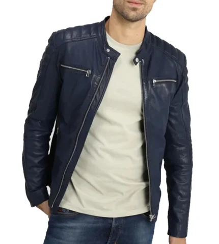 Morgan Blue Biker Leather Jacket