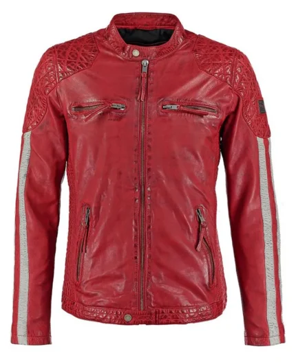 Paul Quilted Red Motorcycle Leather Jacket