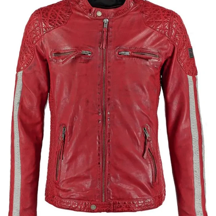 Paul Quilted Red Motorcycle Leather Jacket