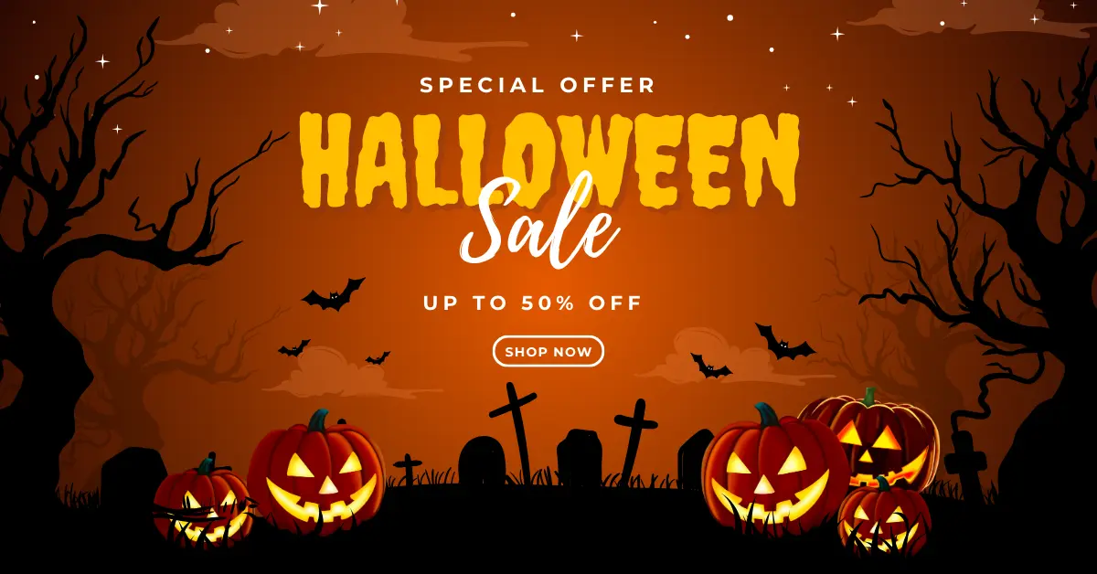 Orange Black Modern Halloween Sale Facebook Shops Ad